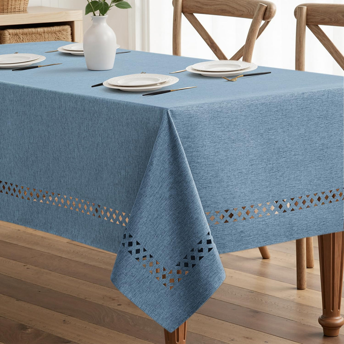 MIULEE Beige Rectangle Tablecloth with Decorative Cutouts 52x70 Inch