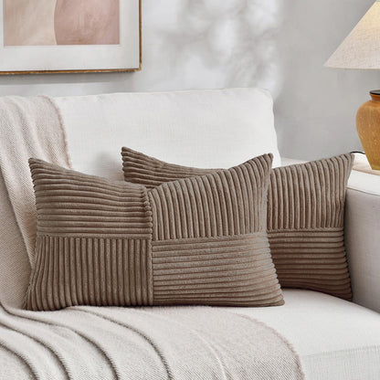 Fancy Homi 2 Packs Rust Boho Decorative Throw Pillow Covers 18x18 Inch for Couch Bed Sofa, Farmhouse Fall Home Decor, Soft Corss Corduroy Patchwork Textured Terracotta Accent Cushion Case 45x45 cm