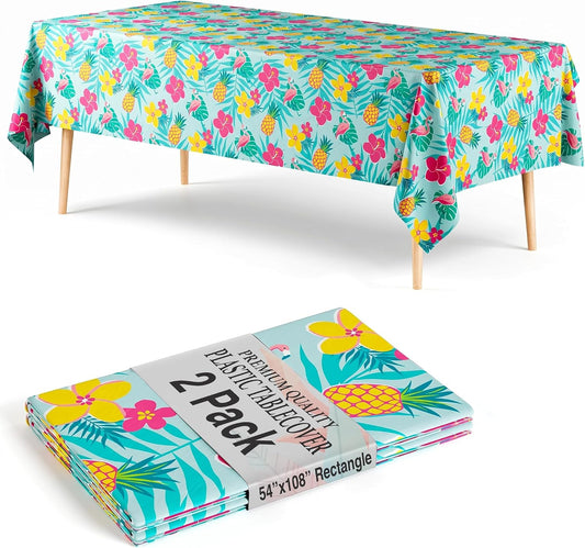 Trendables 2 Pack Disposable Summer Tablecloth 54 x 108 Inch – Waterproof Plastic Table Covers, Rectangular, Durable & Spill-Proof for Parties, BBQ, Picnic, Outdoor & Indoor Use