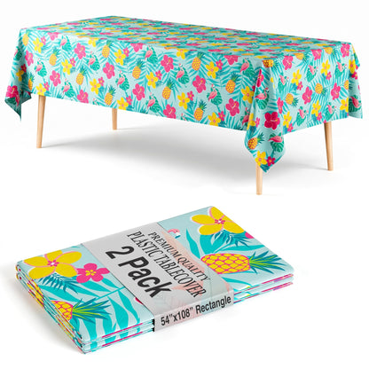 Trendables 2 Pack Disposable Summer Tablecloth 54 x 108 Inch – Waterproof Plastic Table Covers, Rectangular, Durable & Spill-Proof for Parties, BBQ, Picnic, Outdoor & Indoor Use