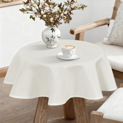 JIUZHEN Round Table Cloth Faux Linen Farmhouse Tablecloth Wrinkle and Stain Resistant Decorative Fabric Table Cover for Kitchen, Dining Room, Parties and Camping, Beige, 120 Inch Round