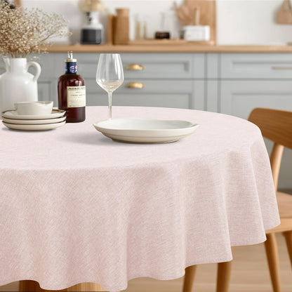 JIUZHEN Round Table Cloth Faux Linen Farmhouse Tablecloth Wrinkle and Stain Resistant Decorative Fabric Table Cover for Kitchen, Dining Room, Parties and Camping, Beige, 120 Inch Round