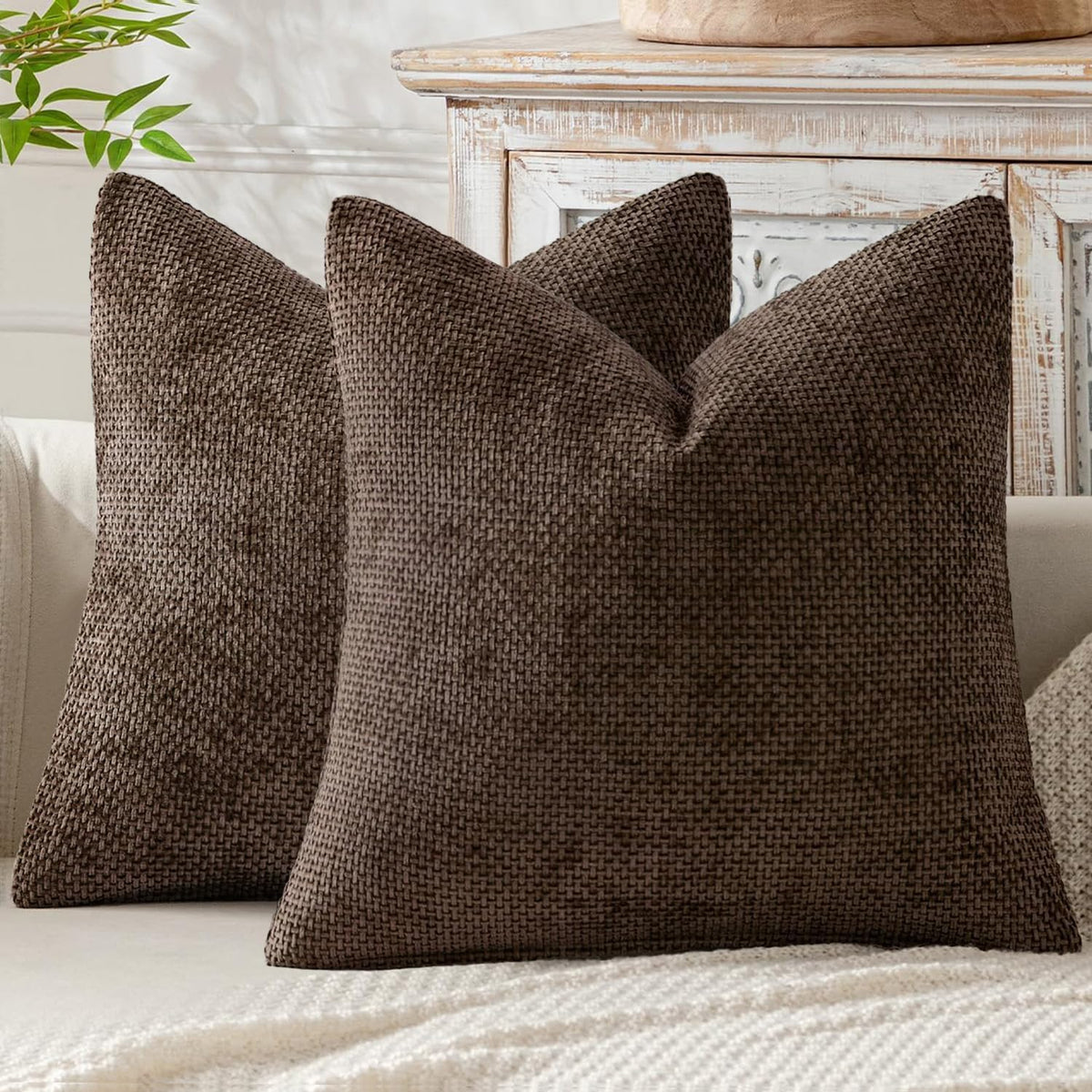 MIULEE Decorative Couch Throw Pillow Covers 18x18 Inch Neutral Beige 2 Pack