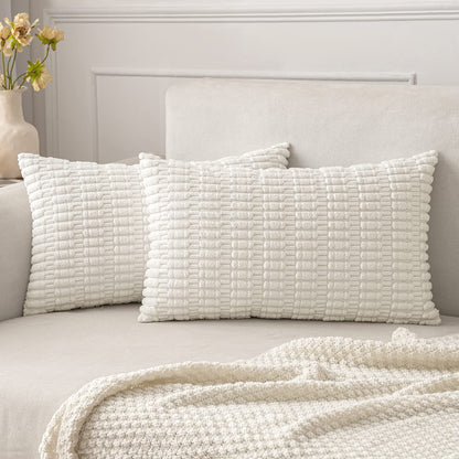 MIULEE Corduroy Decorative Throw Pillow Covers 18x18 Cream White Pack of 2