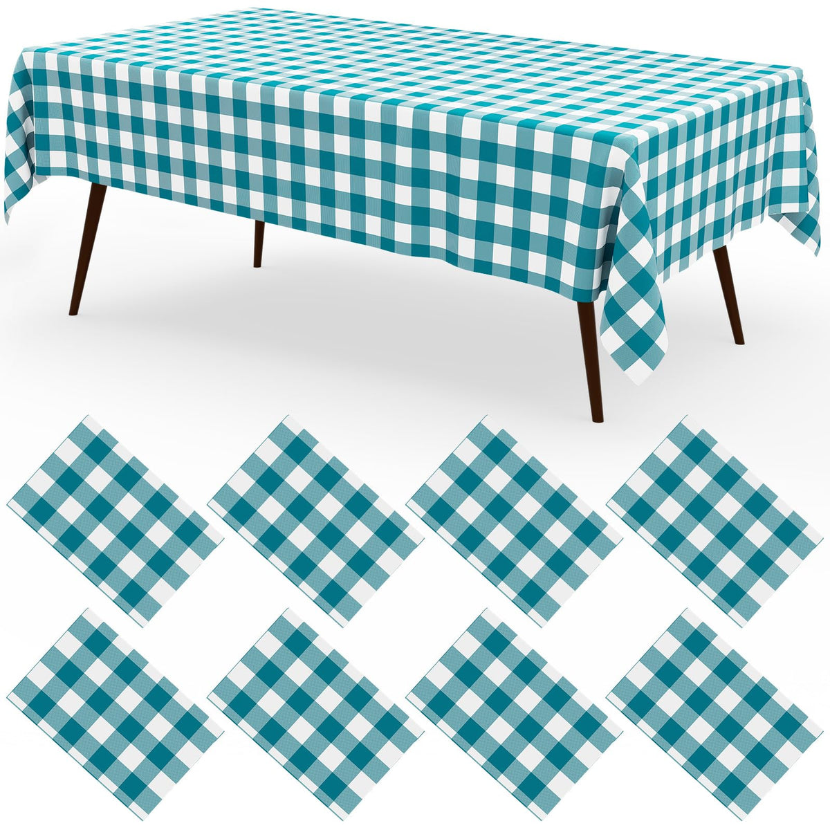 misaya 8 Packs Buffalo Disposable Table Cloth, 54 x 108 Inch Waterproof Plastic Tablecloth, Rectangle Khaki and White Checkered Table Covers for Picnic, Birthday, Party