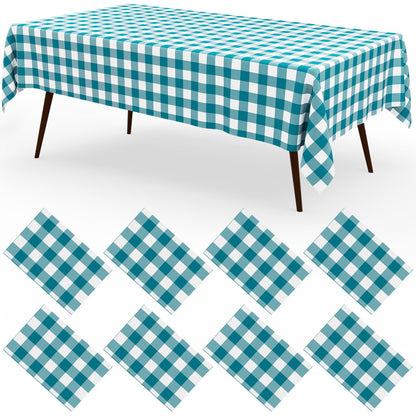 misaya 8 Packs Buffalo Disposable Table Cloth, 54 x 108 Inch Waterproof Plastic Tablecloth, Rectangle Khaki and White Checkered Table Covers for Picnic, Birthday, Party
