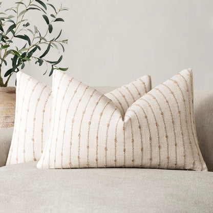 Foindtower Decorative Striped Boucle Throw Pillow Covers 18x18 Inch Camel