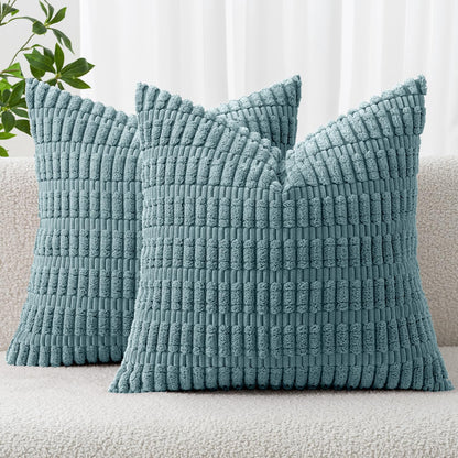 MIULEE Corduroy Decorative Throw Pillow Covers 18x18 Cream White Pack of 2