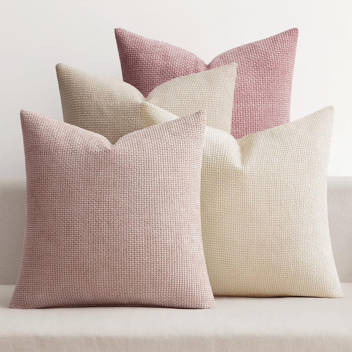 MIULEE Soft Decorative Chenille Pillow Covers Neutral 18x18 Pack of 4