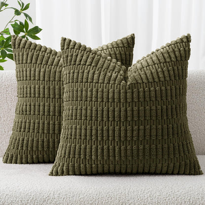 MIULEE Corduroy Decorative Throw Pillow Covers 18x18 Cream White Pack of 2