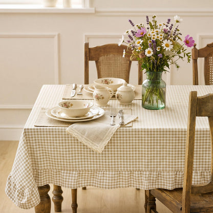 Mindsoft Light Pink Gingham Ruffled Tablecloth, 52 x 70 Inches, Rectangle
