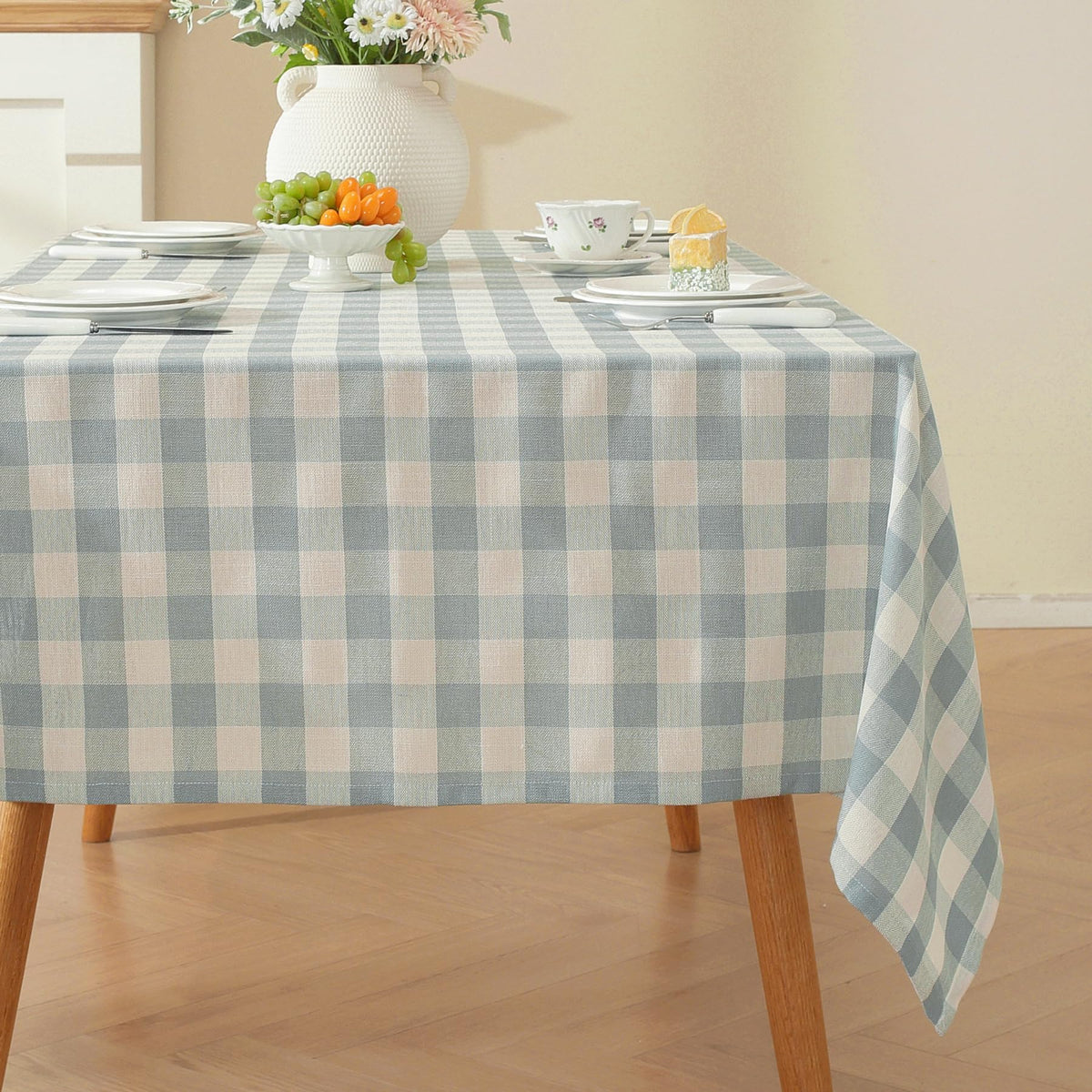 Alsoo Checkered Tablecloth Rectangle Gingham Table Cloth Washable Cotton Linen Fall Thanksgiving Buffalo Plaid Table Cover for Picnic Kitchen Dining Room, Orange and White, 60 * 75 inch