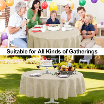 JIUZHEN Round Table Cloth Faux Linen Farmhouse Tablecloth Wrinkle and Stain Resistant Decorative Fabric Table Cover for Kitchen, Dining Room, Parties and Camping, Beige, 120 Inch Round