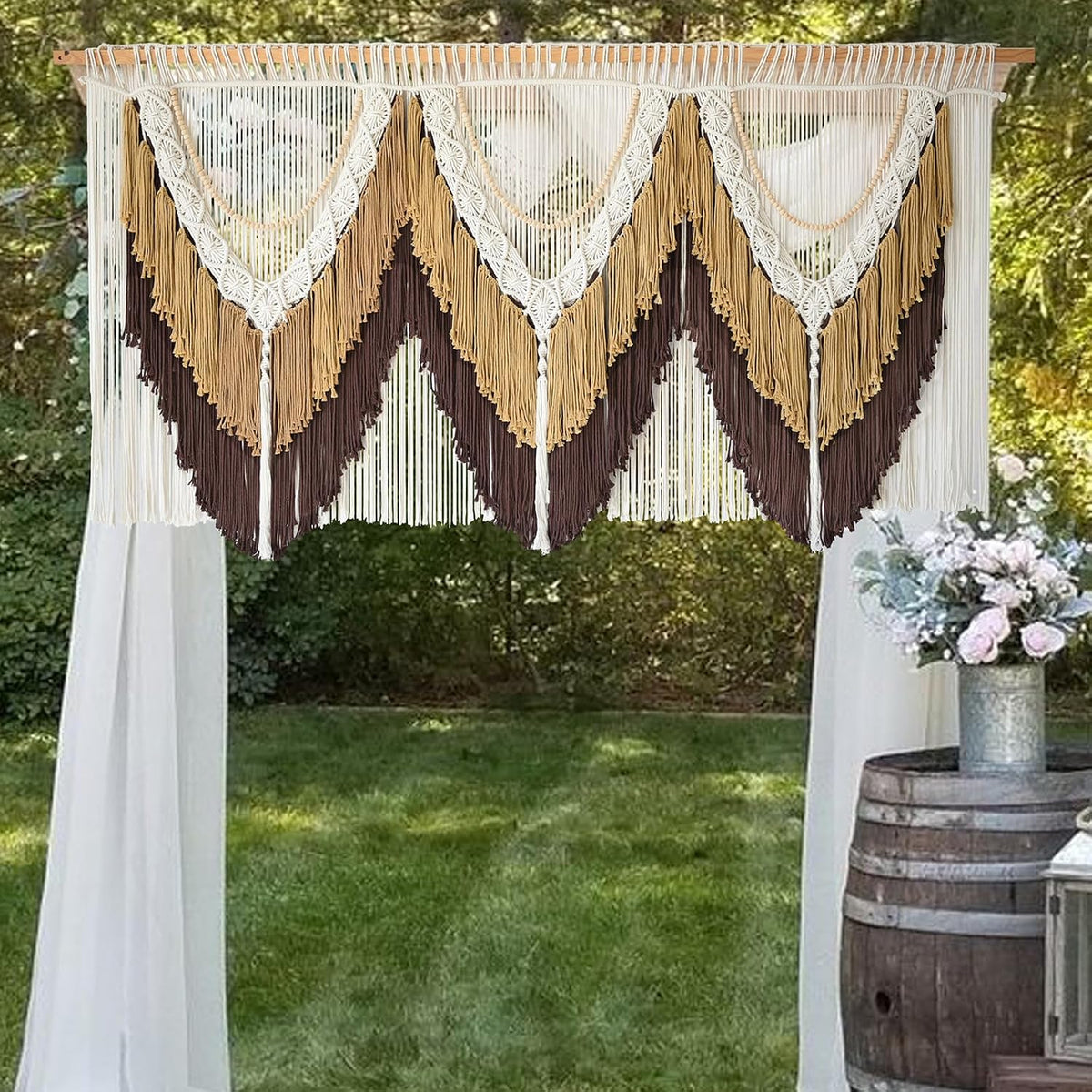 Macrame Wall Hanging Brown Tassel Knotting Fiber Art Boho Decor 47" W*25" L