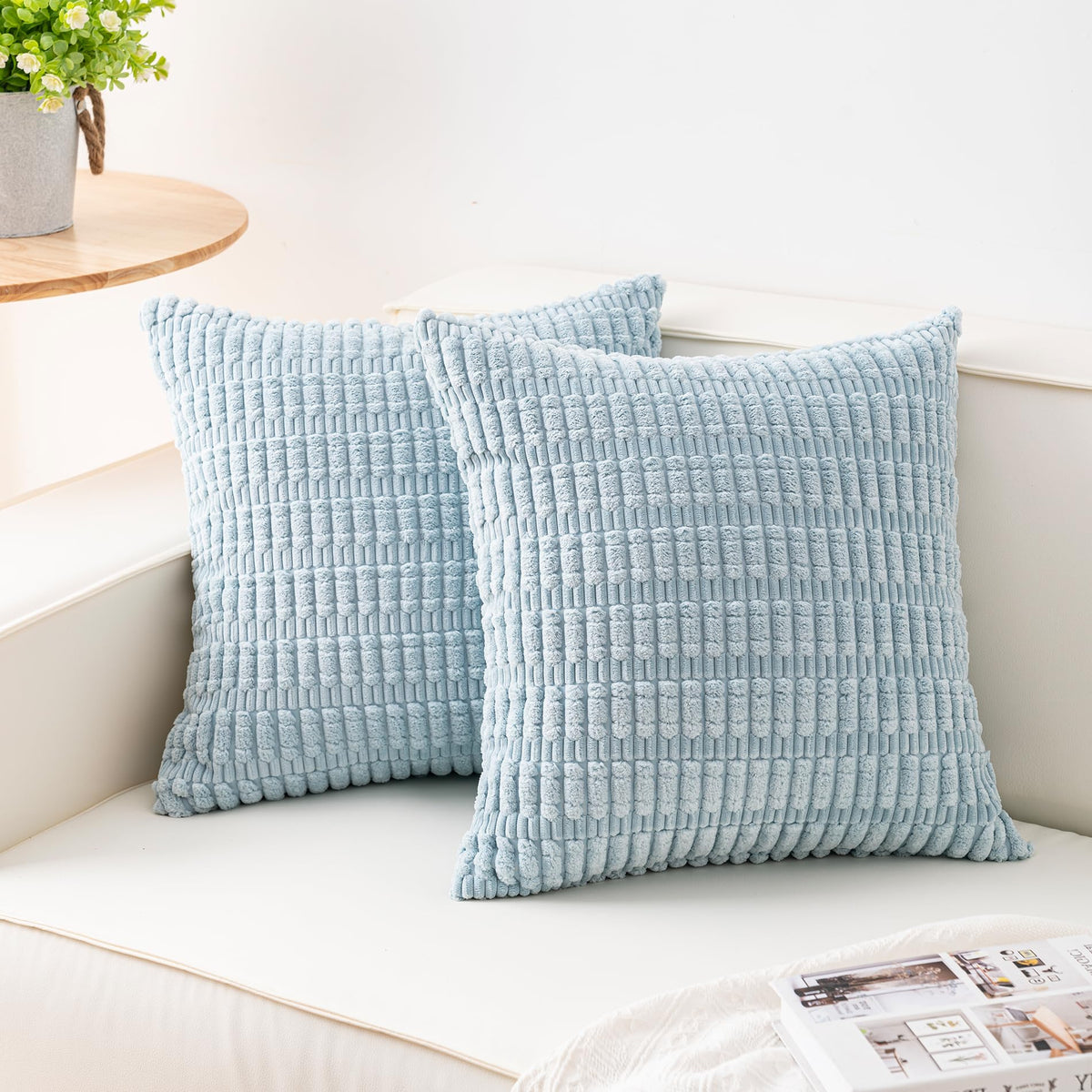 Pack of 2 Corduroy Decorative Throw Pillow Covers 18x18 Inch, Cream White
