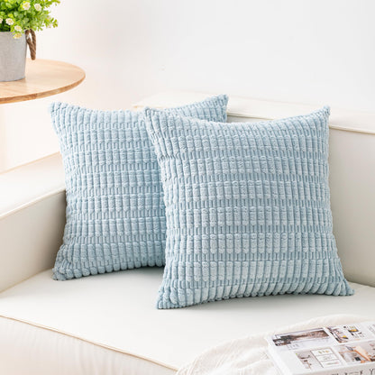 Pack of 2 Corduroy Decorative Throw Pillow Covers 18x18 Inch, Cream White