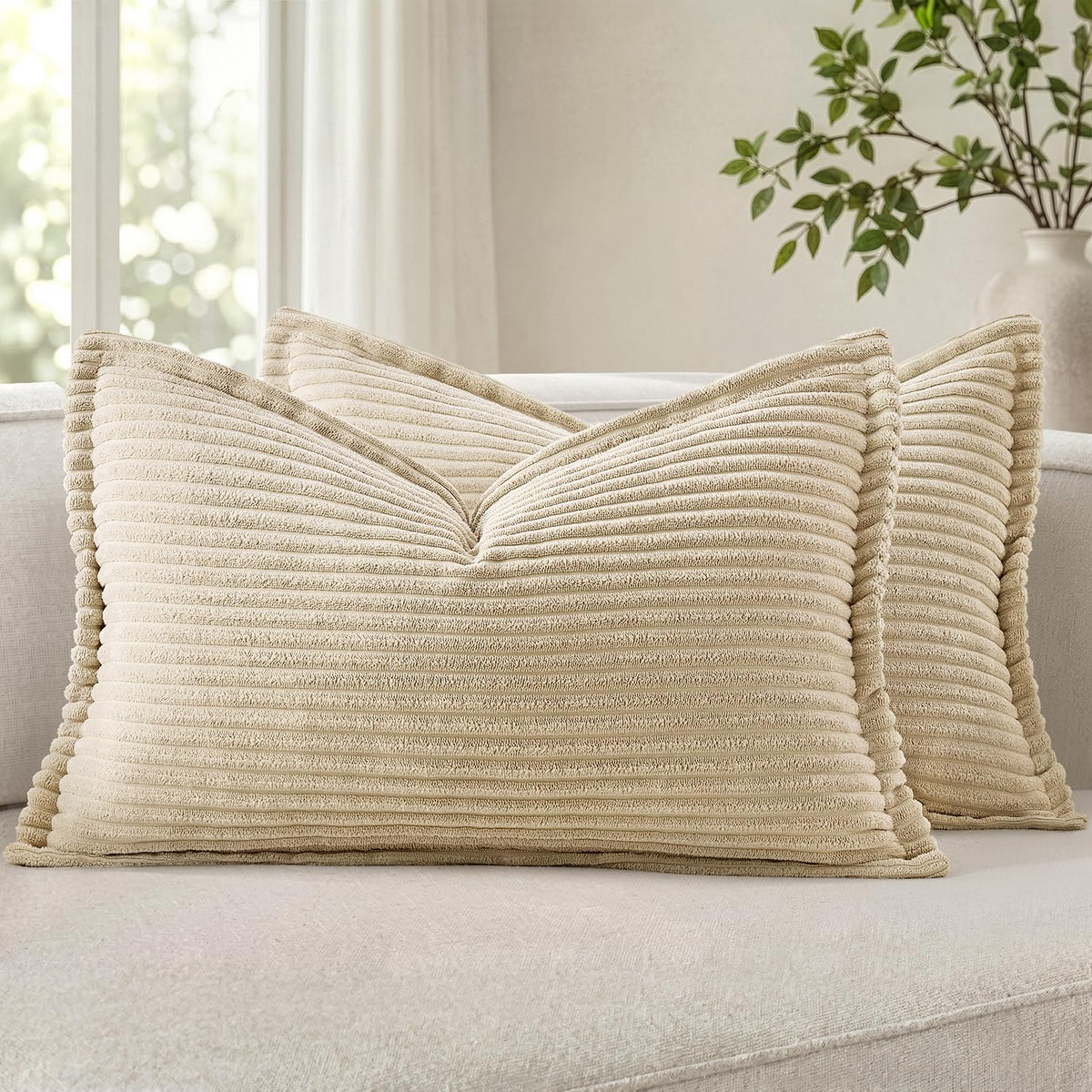 MIULEE Couch Pillow Covers 18x18 Olive Green Textured Corduroy