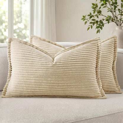 MIULEE Couch Pillow Covers 18x18 Olive Green Textured Corduroy
