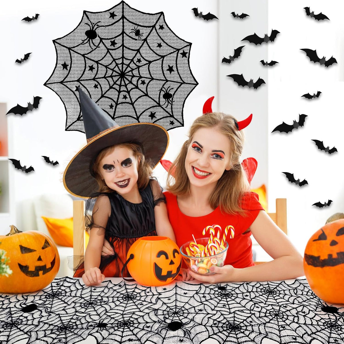 5Pack Halloween Spiderweb Tablecloth Runner Fireplace Scarf Lampshade Bats