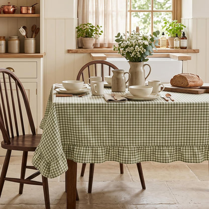 Mindsoft Light Pink Gingham Ruffled Tablecloth, 52 x 70 Inches, Rectangle