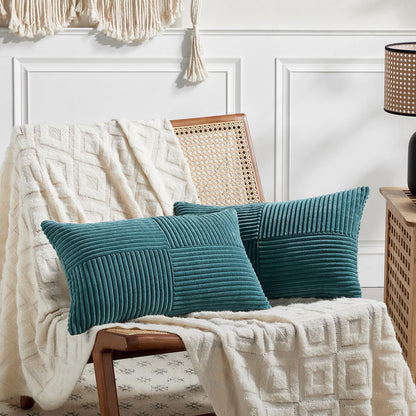 Fancy Homi 2 Packs Rust Boho Decorative Throw Pillow Covers 18x18 Inch for Couch Bed Sofa, Farmhouse Fall Home Decor, Soft Corss Corduroy Patchwork Textured Terracotta Accent Cushion Case 45x45 cm
