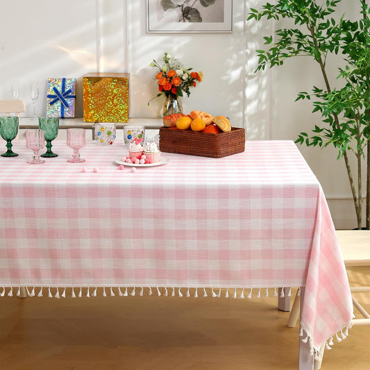 Midsummer Breeze Cottagecore Pink Gingham Tablecloth Rectangle 55”x70”