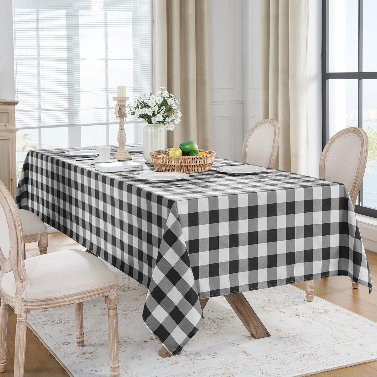 Softalker Gingham Tablecloth Rectangle, Black and White, 60 x 84 Inch