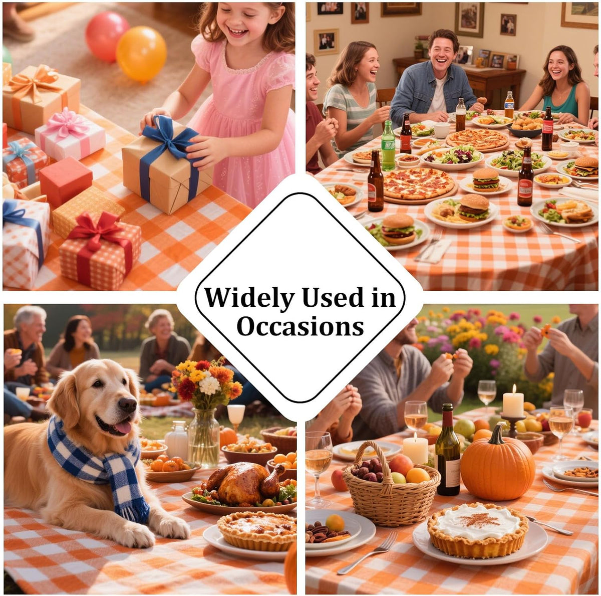 Alsoo Checkered Tablecloth Rectangle Gingham Table Cloth Washable Cotton Linen Fall Thanksgiving Buffalo Plaid Table Cover for Picnic Kitchen Dining Room, Orange and White, 60 * 75 inch