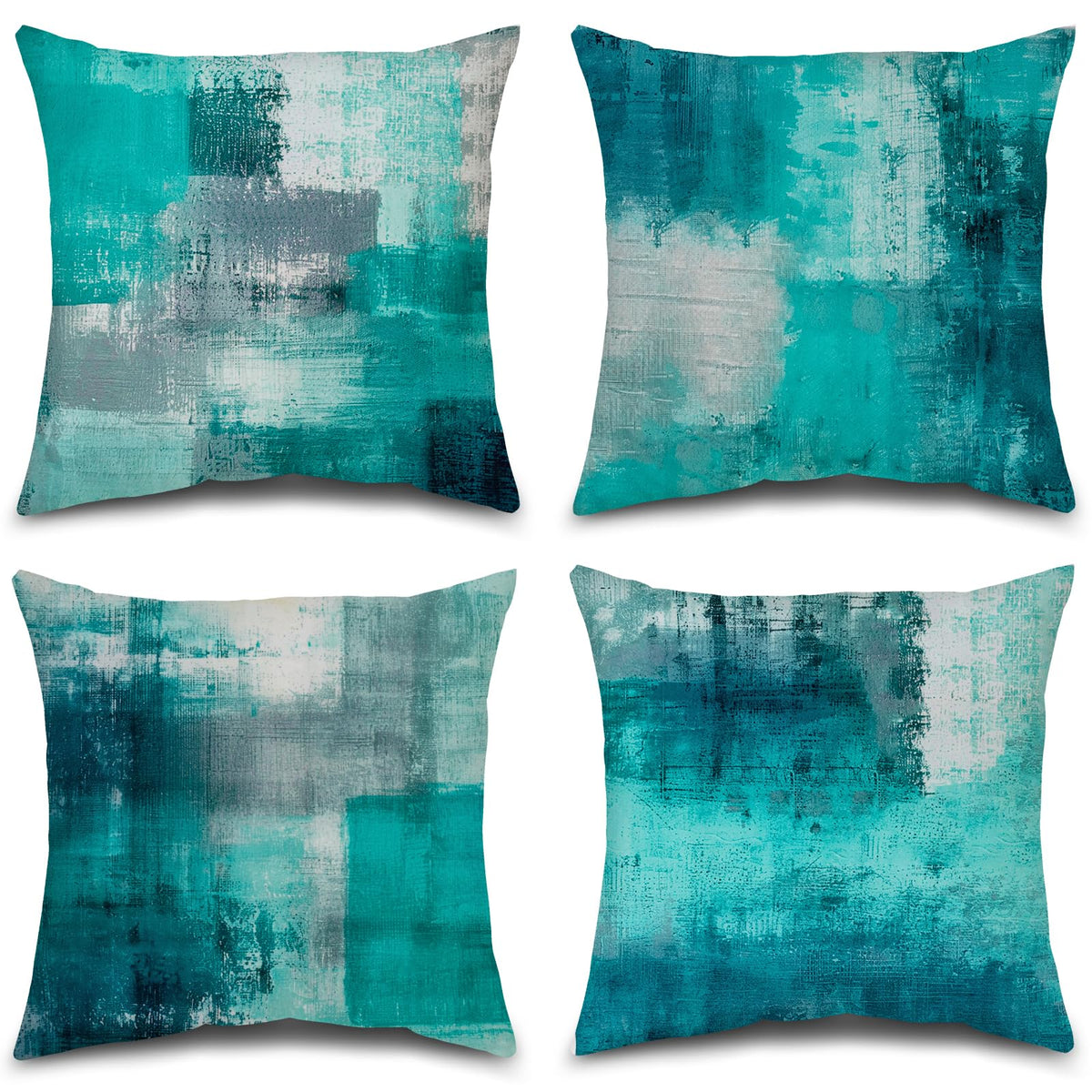Set of 4 Blue and Grey Abstract Art Artwork Pillow Cover 18 x 18 Inch, Gallery Modern Decorative Throw Pillows Cushion Cover for Bedroom Sofa Living Room