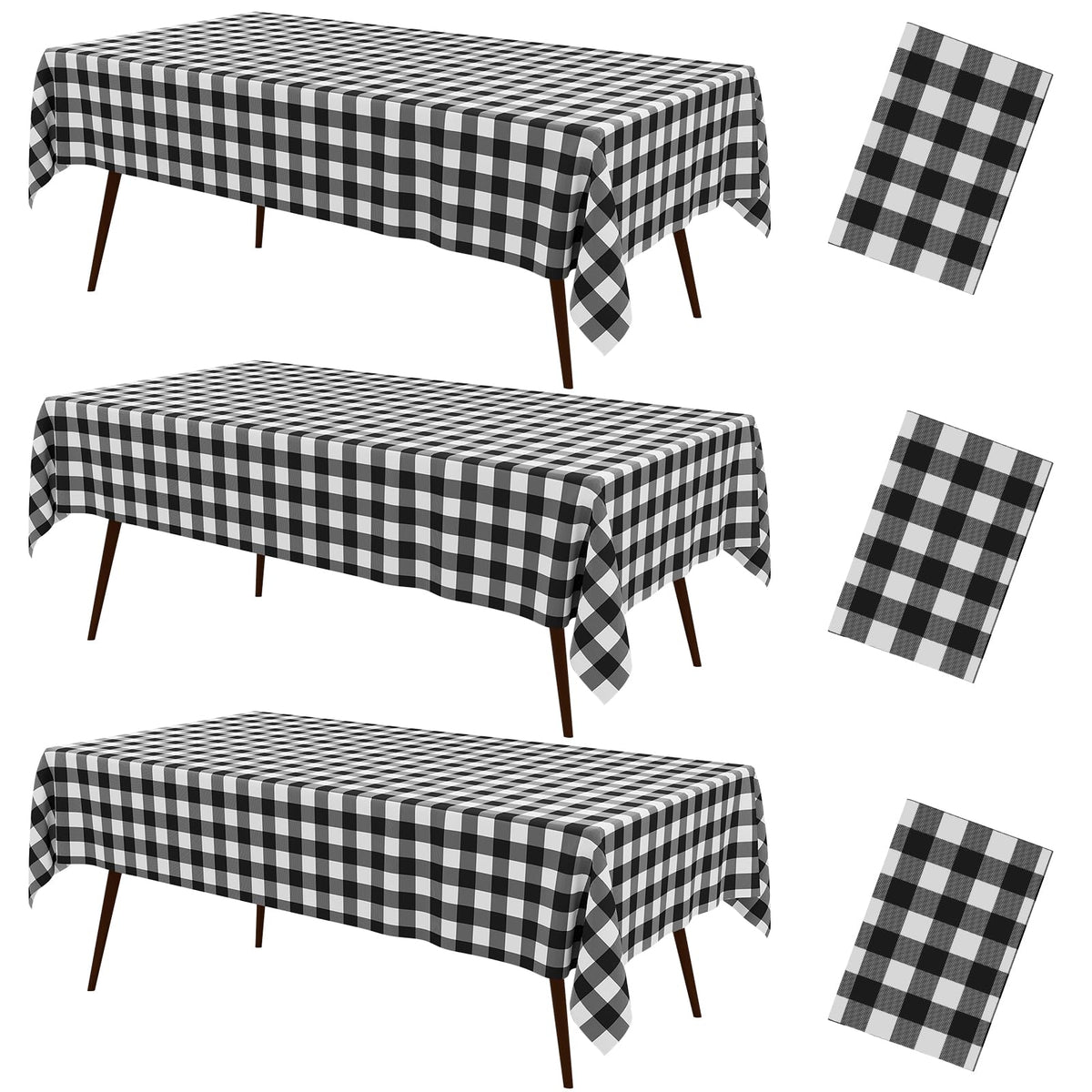 misaya 3 Packs Khaki White Buffalo Gingham Plastic Disposable Table Cloth