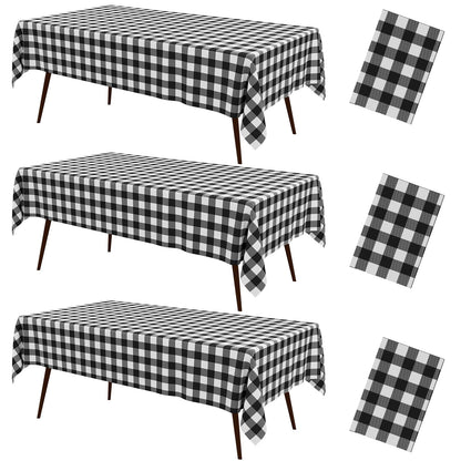 misaya 3 Packs Khaki White Buffalo Gingham Plastic Disposable Table Cloth