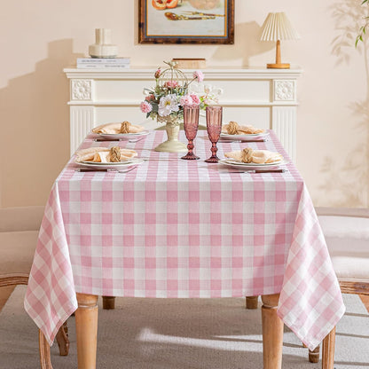 Gingham Tablecloth Rectangle Table, Cotton Linen Style Picnic Checkered Table Cloth Farmhouse Washable Wrinkle Free Buffalo Plaid Table Cover for Outdoor Birthday Party, Pink, 60x75