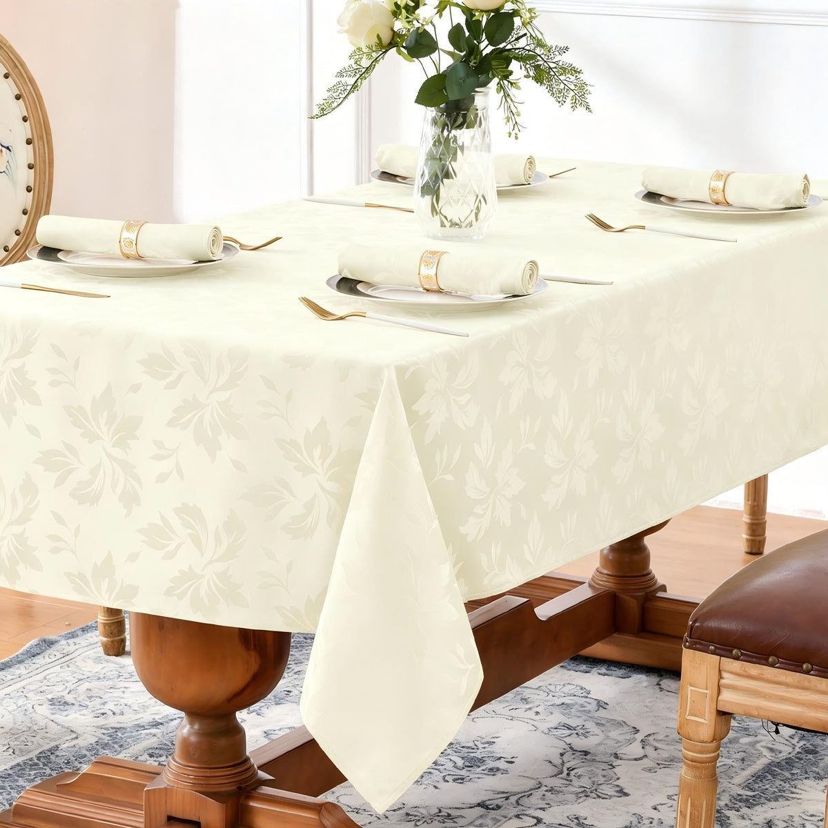 Romanstile Fall Jacquard Rectangle Tablecloth, Thanksgiving Dining Decor