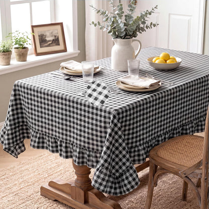 Mindsoft Light Pink Gingham Ruffled Tablecloth, 52 x 70 Inches, Rectangle