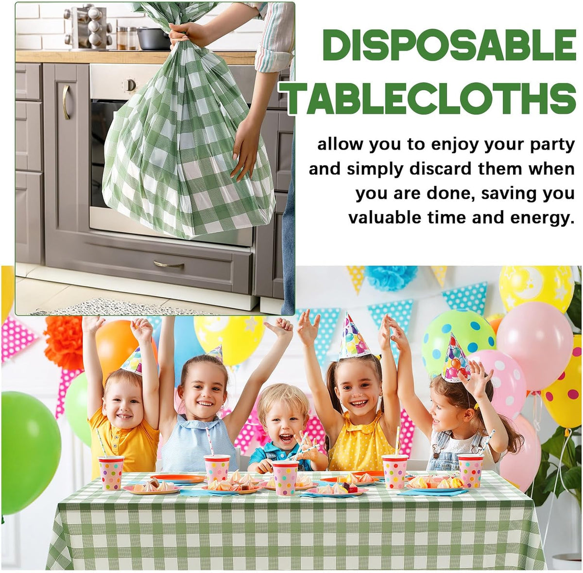 Mindsoft 10 Pack Gingham Party Tablecloth, 54 x 108 Inch Plastic Waterproof Heckered Disposable Plaid Party Tablecover for Picnic Birthday Baby Shower Bridal Wedding (Sage Green Checkered)