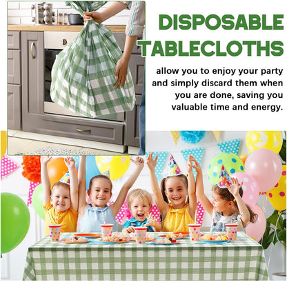 Mindsoft 10 Pack Gingham Party Tablecloth, 54 x 108 Inch Plastic Waterproof Heckered Disposable Plaid Party Tablecover for Picnic Birthday Baby Shower Bridal Wedding (Sage Green Checkered)