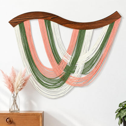 Green Macrame Wall Hanging Dip Dyed Yarn Wall Art, Modern Boho Decor