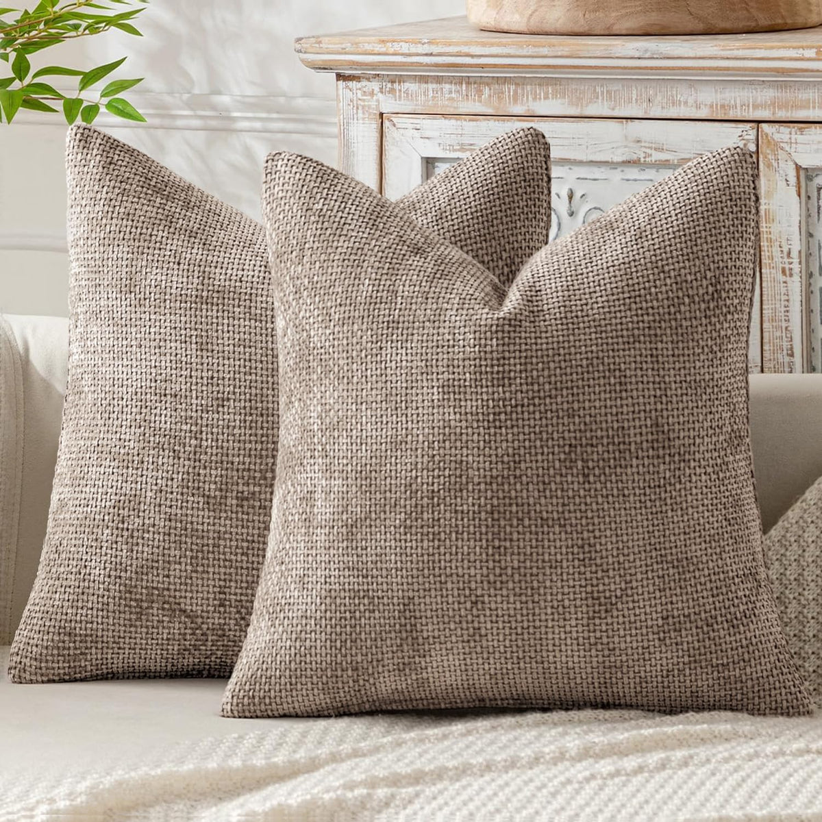 MIULEE Decorative Couch Throw Pillow Covers 18x18 Inch Neutral Beige 2 Pack
