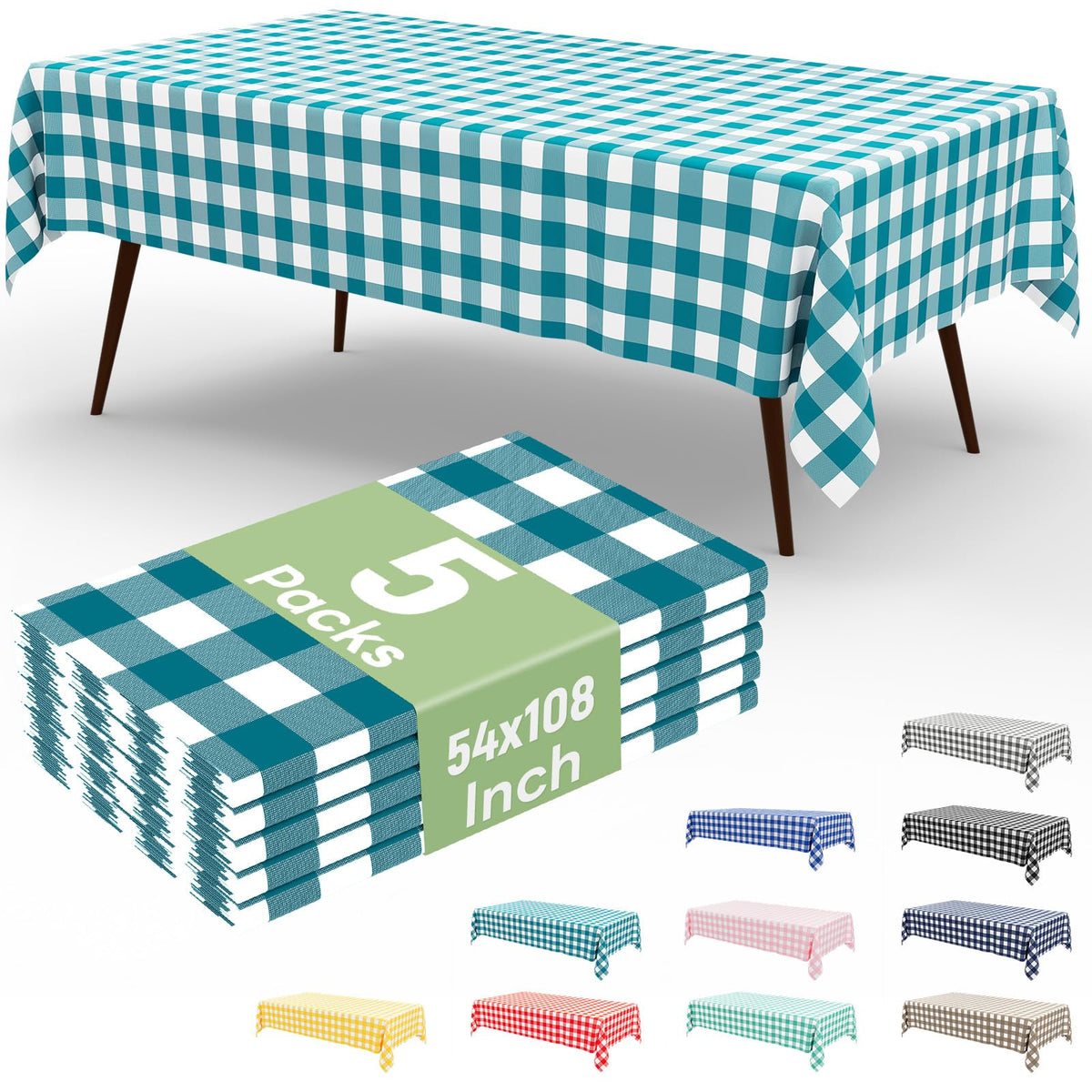 misaya 3 Packs Khaki White Buffalo Gingham Plastic Disposable Table Cloth