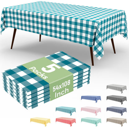 misaya 3 Packs Khaki White Buffalo Gingham Plastic Disposable Table Cloth