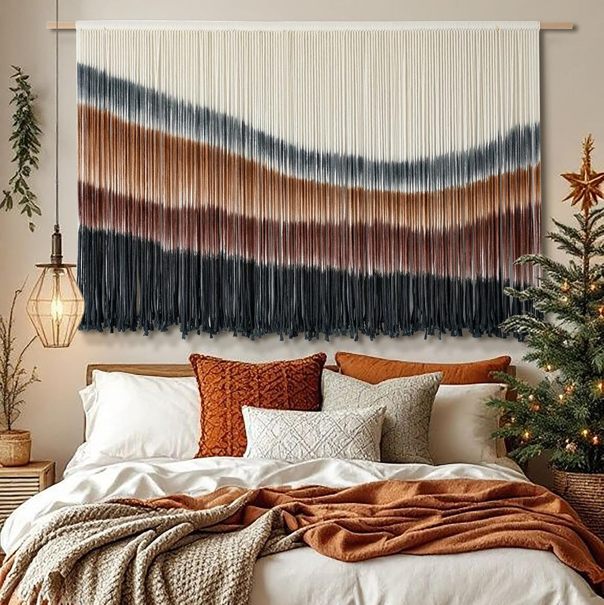 Macrame Wall Hanging Boho Wall Decor Large-Scale Tie-Dye Tapestry 57"W*35"L