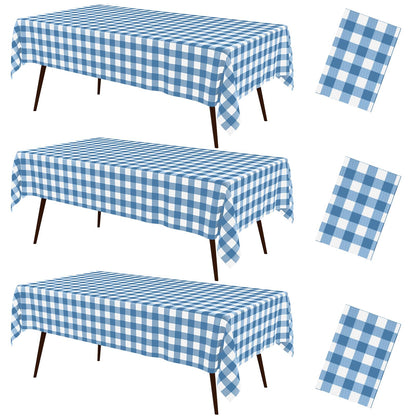 misaya 3 Packs Khaki White Buffalo Gingham Plastic Disposable Table Cloth