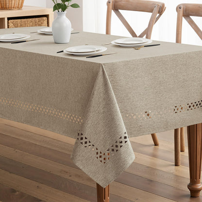 MIULEE Beige Rectangle Tablecloth with Decorative Cutouts 52x70 Inch