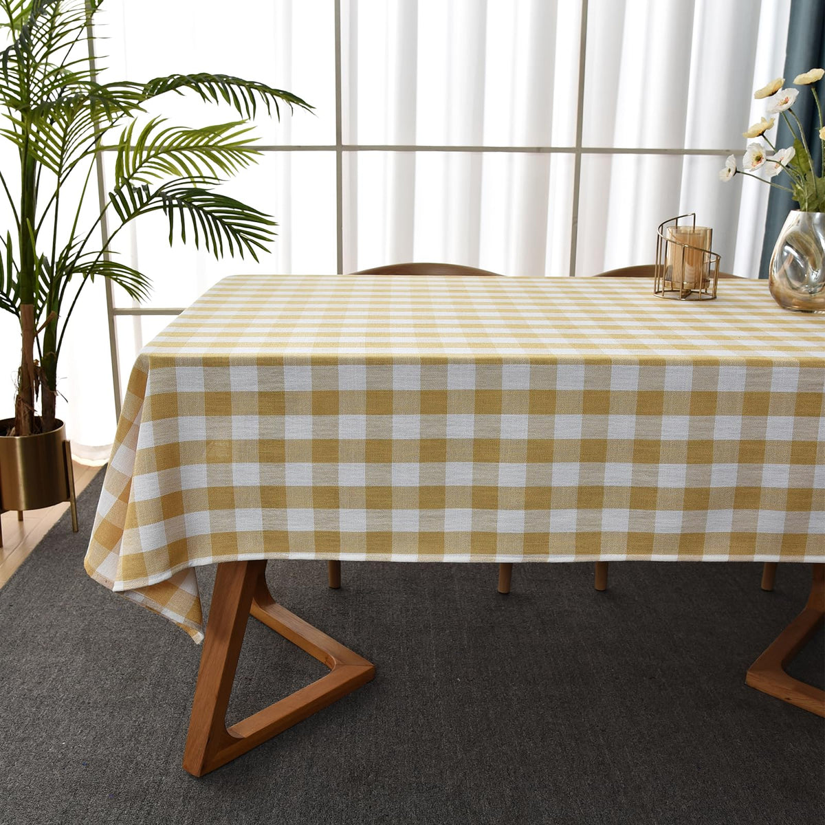 Gingham Tablecloth Rectangle Table Cloth Heavy Duty Cotton Checkered Table Cover for Spring Picnic Kitchen Dining(C-Beige, 52x70 inch)