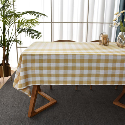 Gingham Tablecloth Rectangle Table Cloth Heavy Duty Cotton Checkered Table Cover for Spring Picnic Kitchen Dining(C-Beige, 52x70 inch)