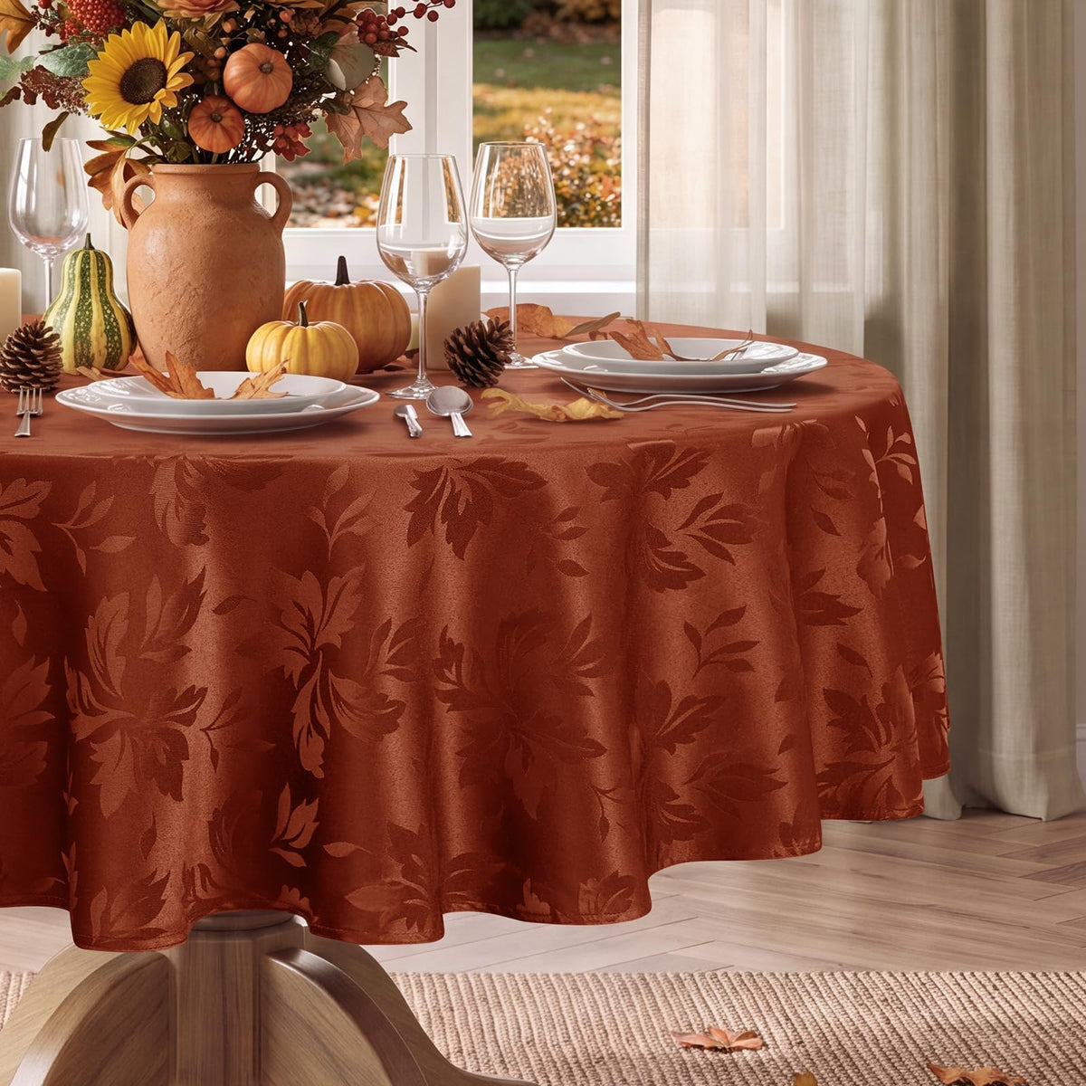 Romanstile Fall Jacquard Rectangle Tablecloth, Thanksgiving Dining Decor