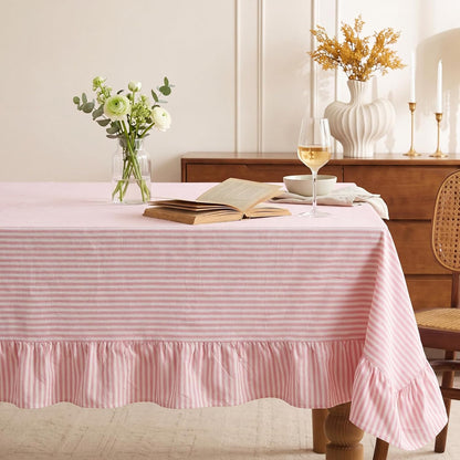 Moukeren 60 x 120 in Farmhouse Ruffle Striped Tablecloth, Pink, Striped