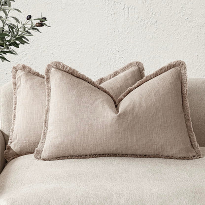 Foindtower Decorative Linen Fringe Throw Pillow Covers 20×20 Olive Green
