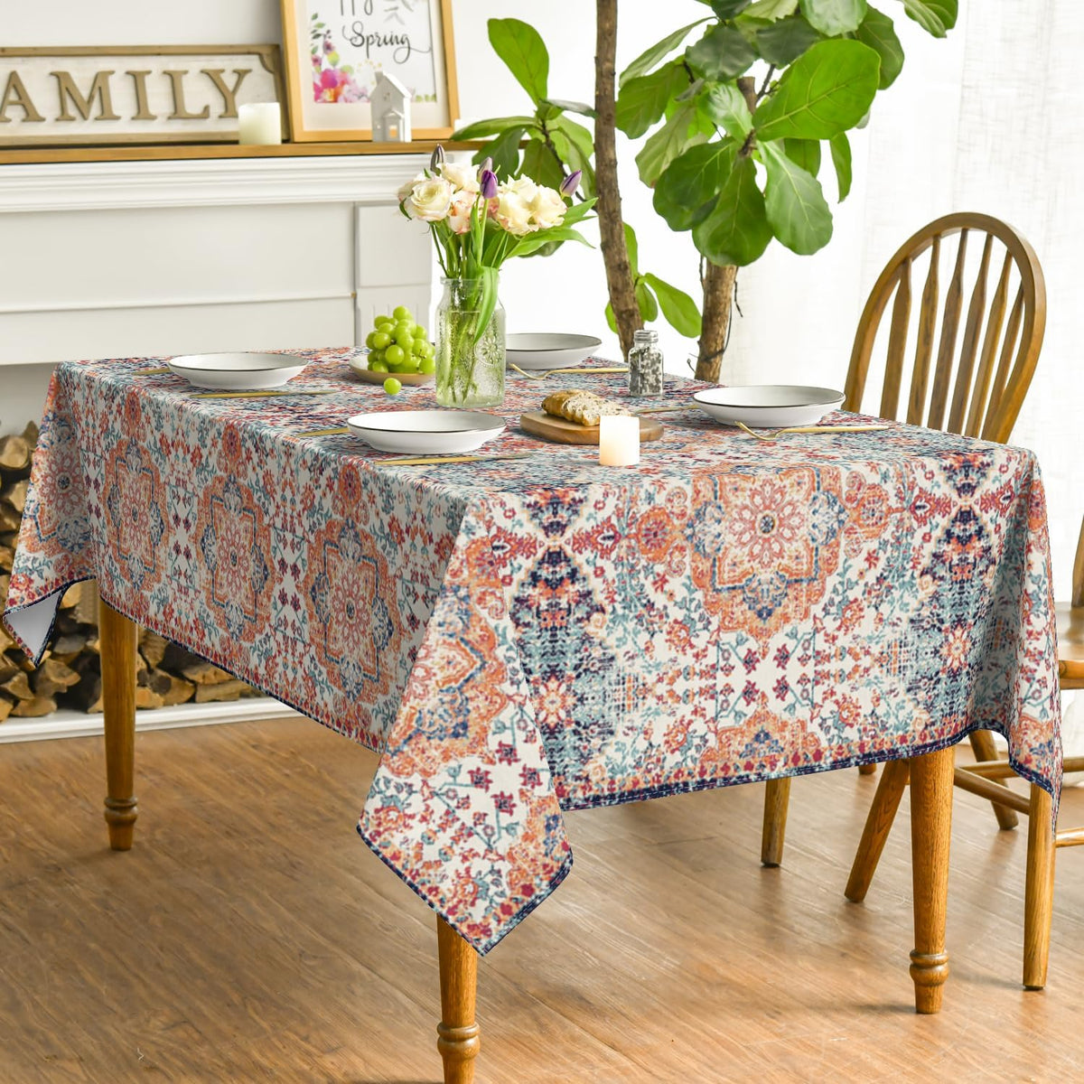 Horaldaily Boho Bohemia Style Tablecloth, 60x84 Inch Rectangular
