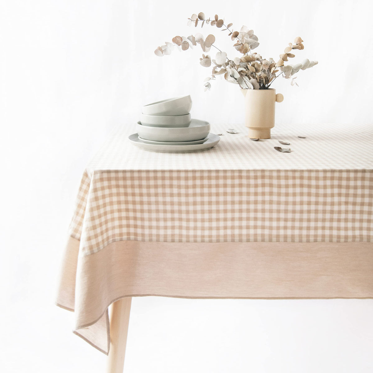 MONDAY MOOSE Gingham Checkered Farmhouse Rustic Picnic Style Decoration Rectangle Natural Stonewashed Cotton Tablecloth for Kitchen, Dining Room, Restaurant (60x102 inch, Beige)